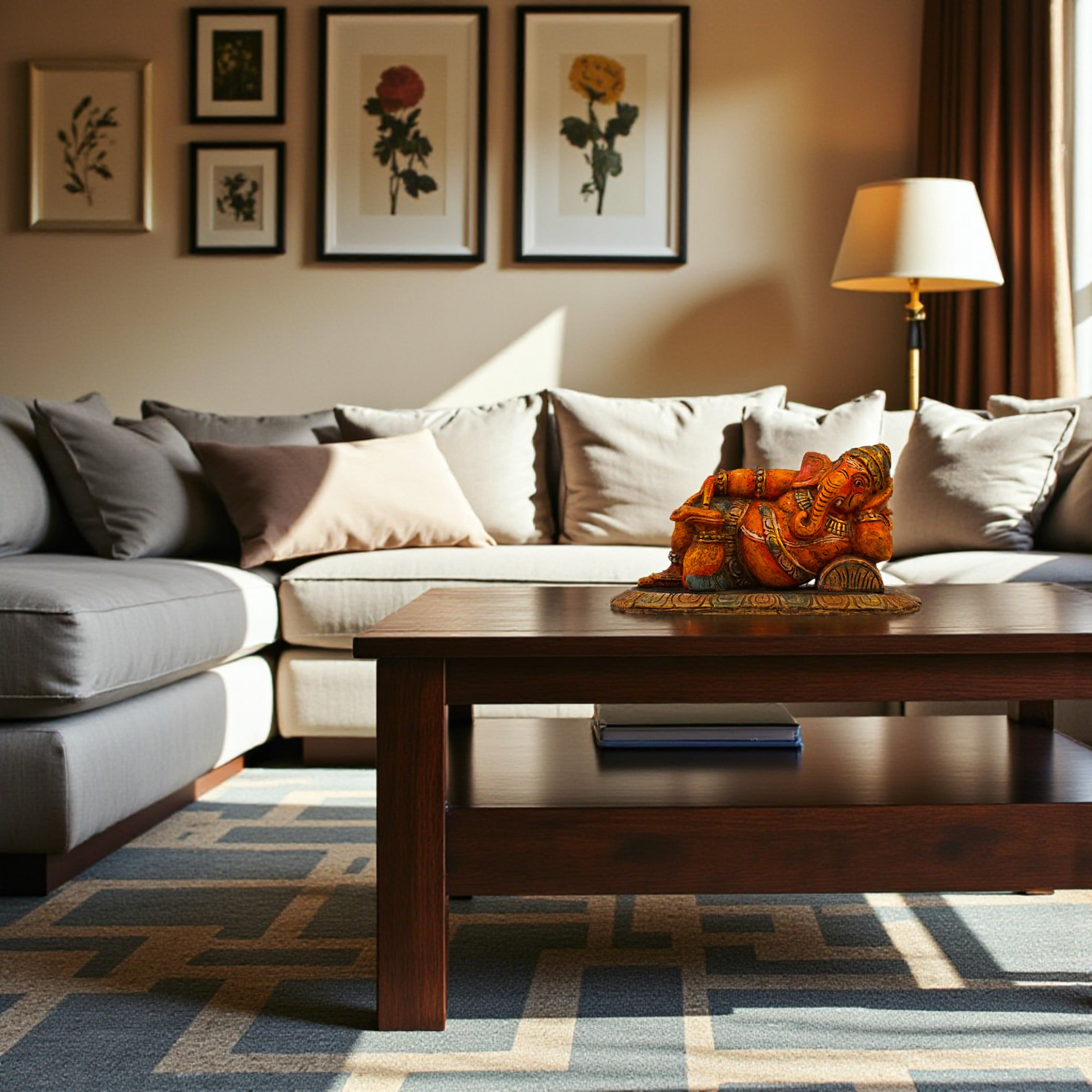 Relaxed Ganesha - Hand-Carved Wooden Sculpture for Home & Meditation | Unique & Natural Finish