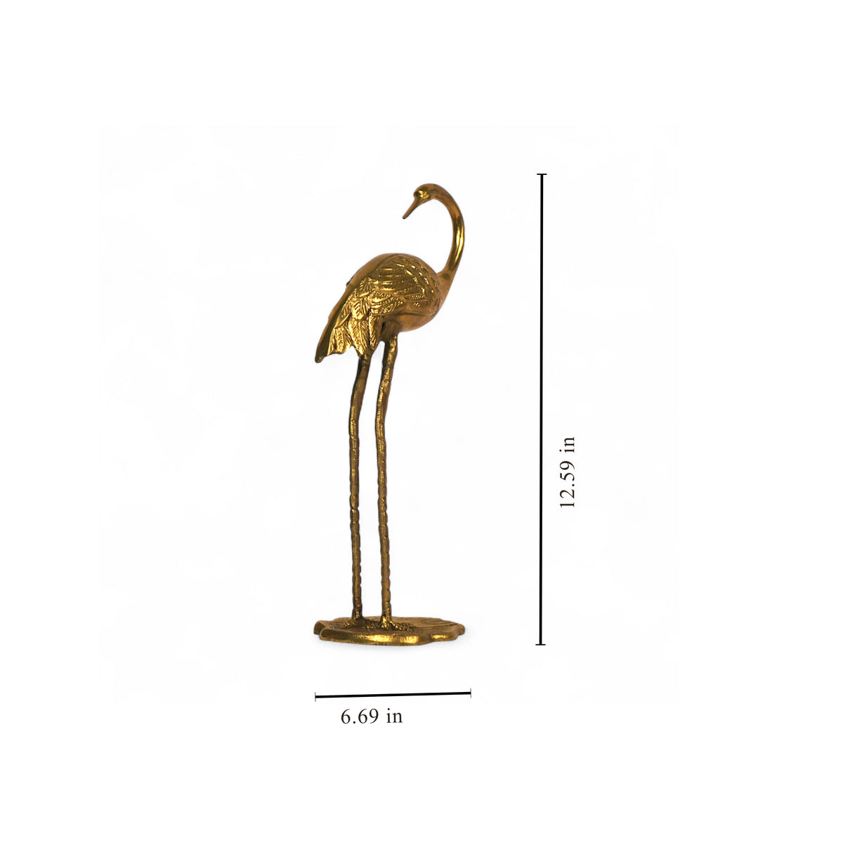 Handcrafted brass crane statue for tabletop and home decor accent
