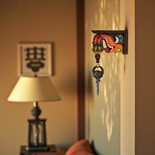 Hand-carved Yaali Vaalai wooden wall bracket small size