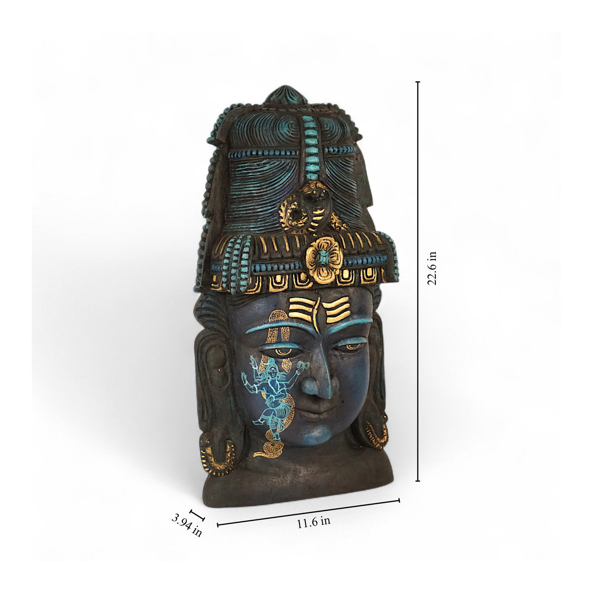 Hand-carved Shiva face wooden wall relief decor