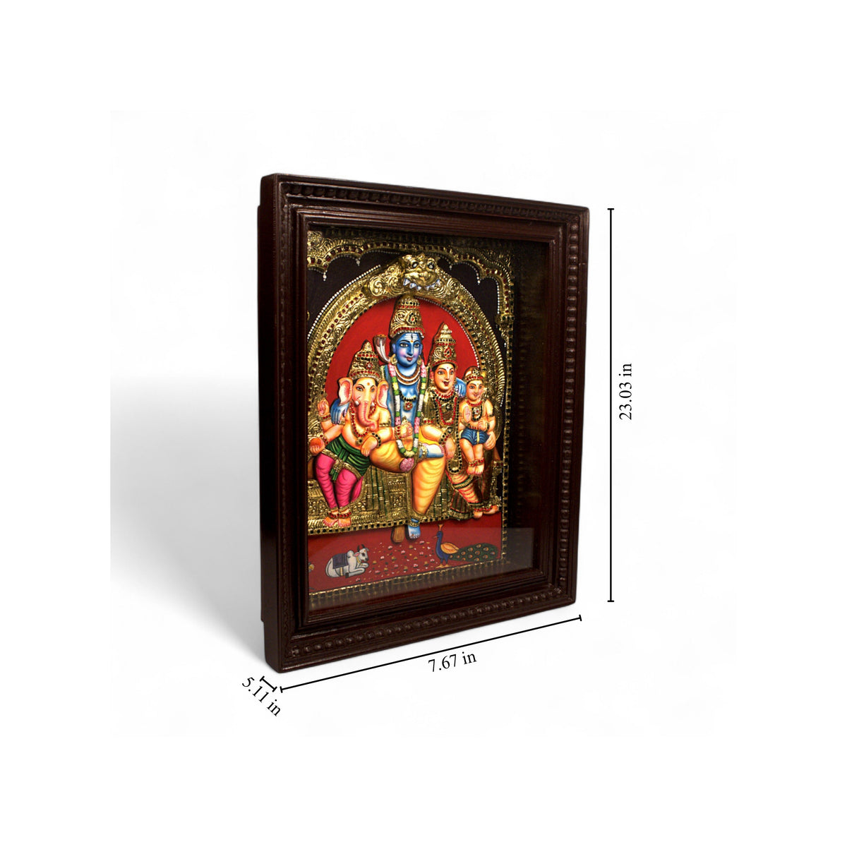 Shiva Family Tanjore art with gold foil and gems
