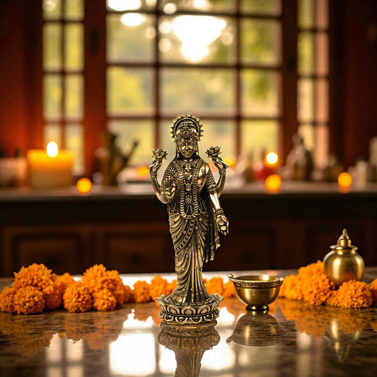 Vishnu & Lakshmi Brass Idol Set – Handcrafted 2-Piece Home Altar Décor