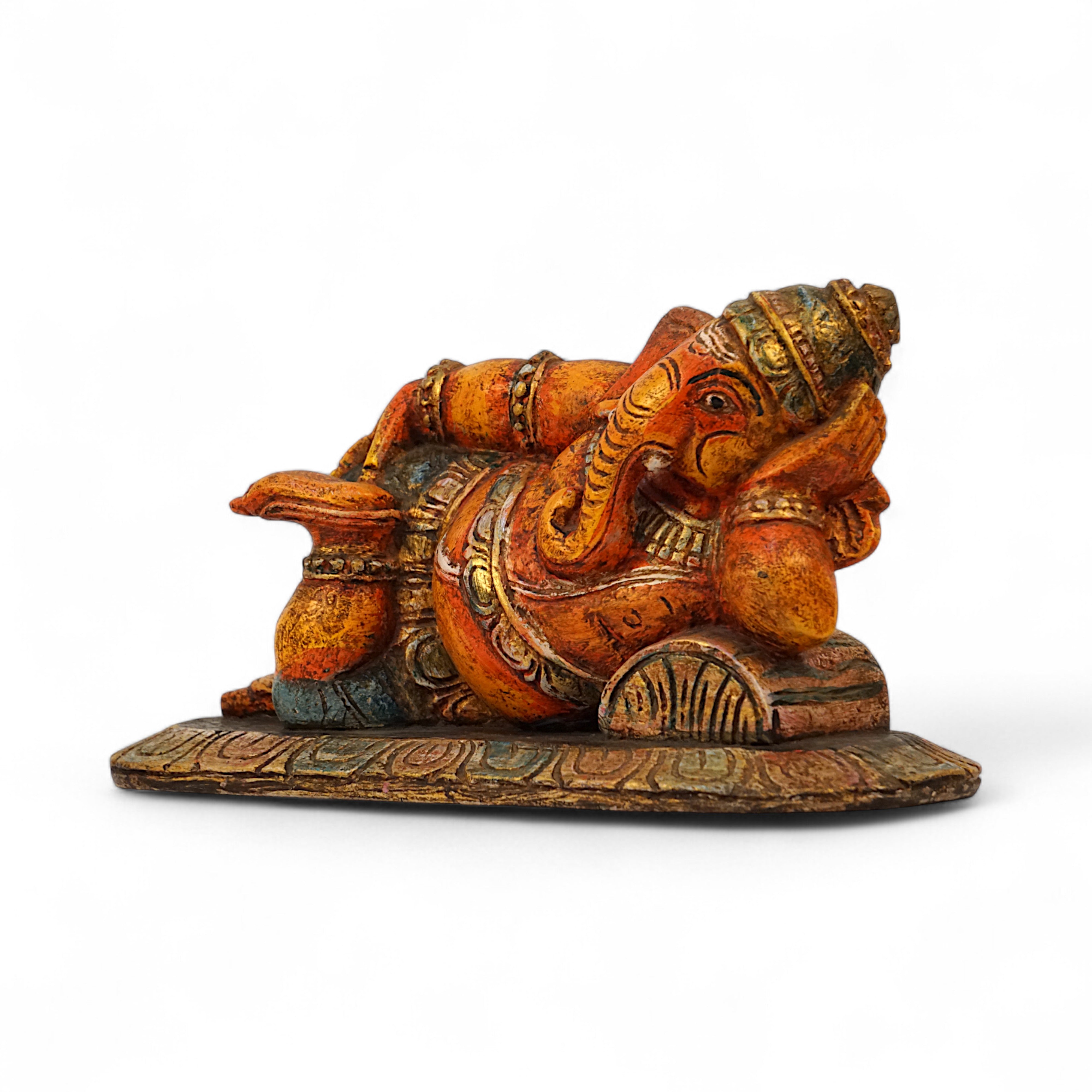 Relaxed Ganesha - Hand-Carved Wooden Sculpture for Home & Meditation | Unique & Natural Finish