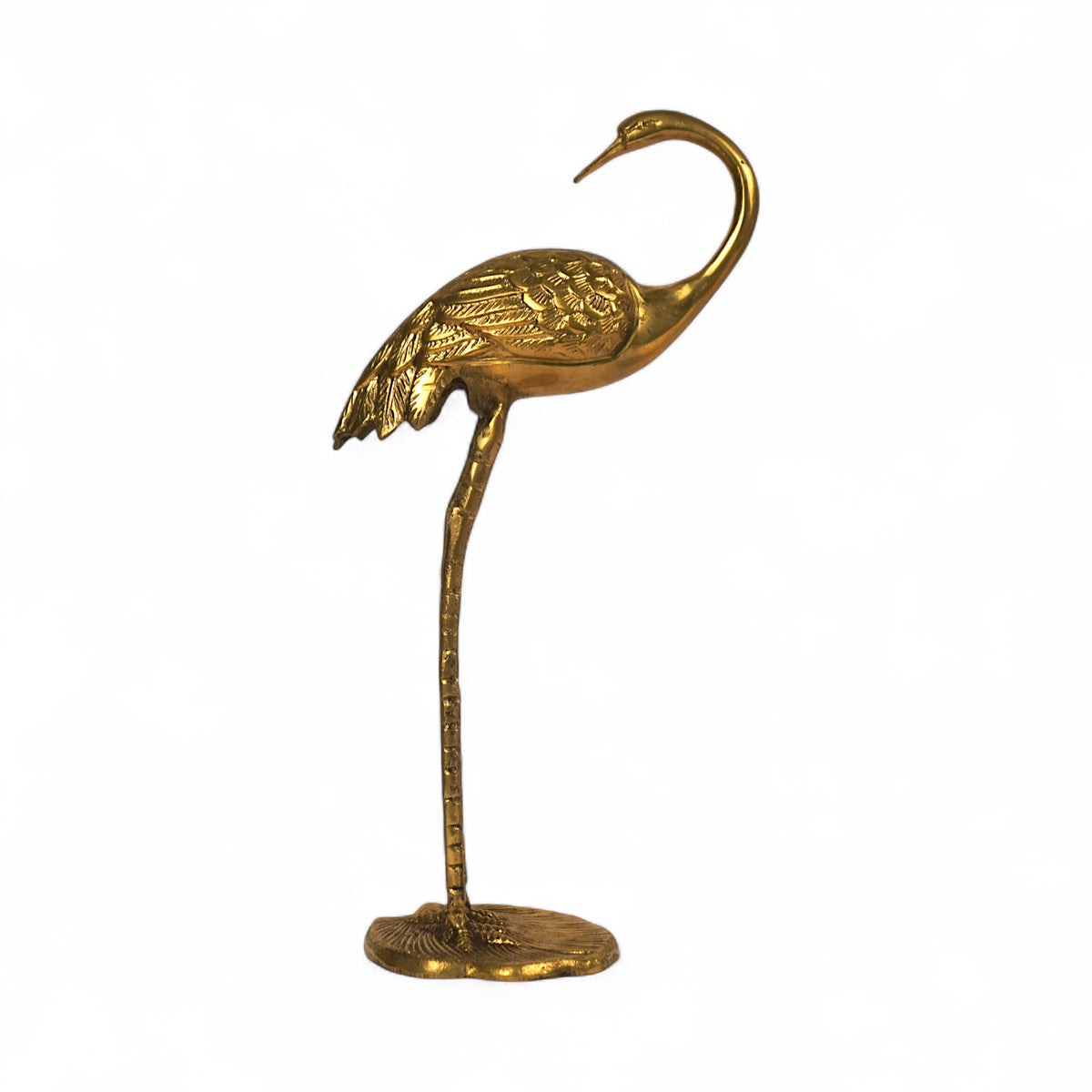 Handcrafted brass crane statue for tabletop and home decor accent