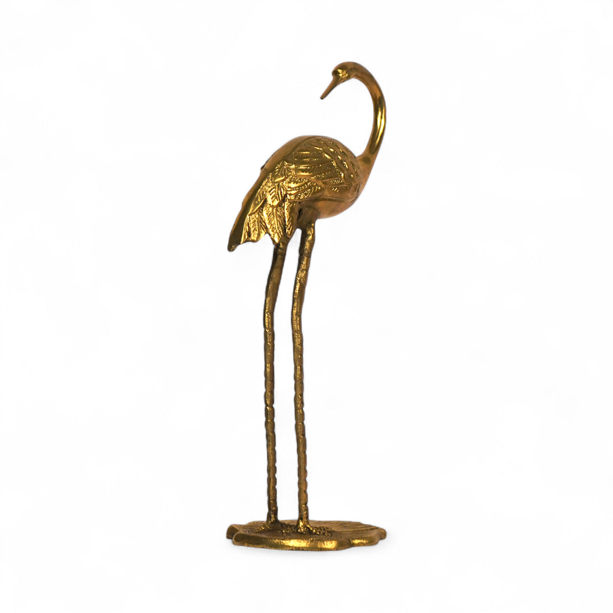 Handcrafted brass crane statue for tabletop and home decor accent