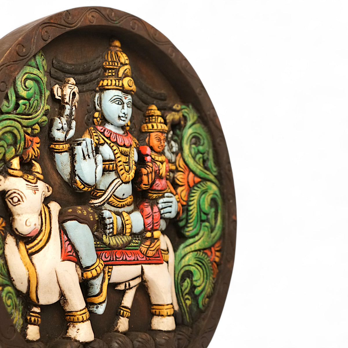 Hand-Carved Nandi Circle Wooden Wall Frame