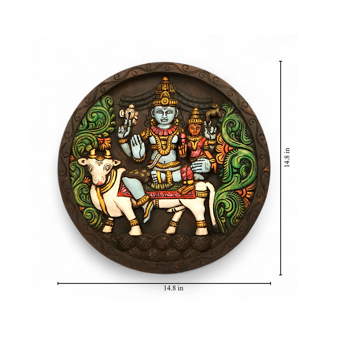 Hand-Carved Nandi Circle Wooden Wall Frame