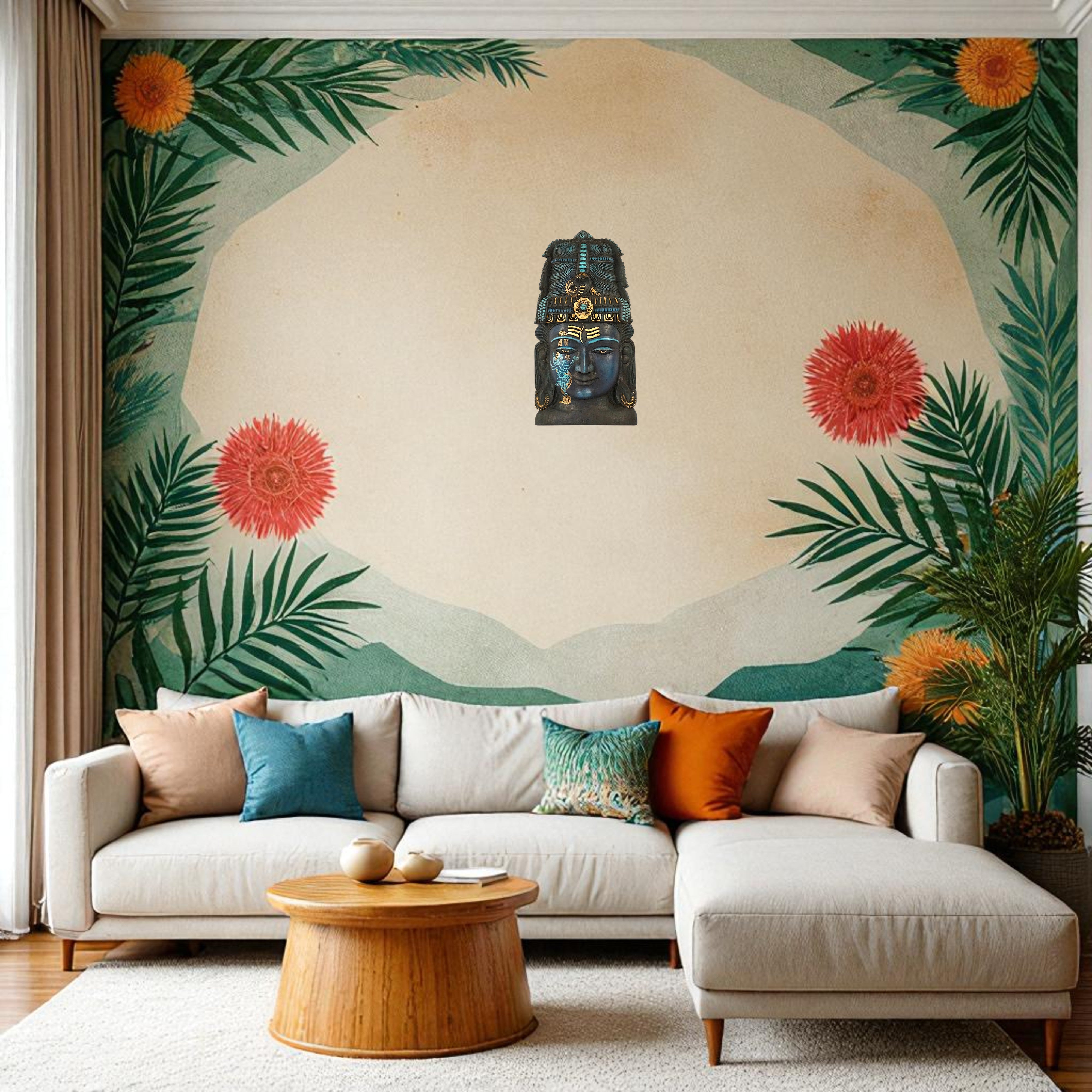 Shiva Face – Hand-Carved Wooden Wall Relief | Sacred South Indian Art for Meditation & Home Decor