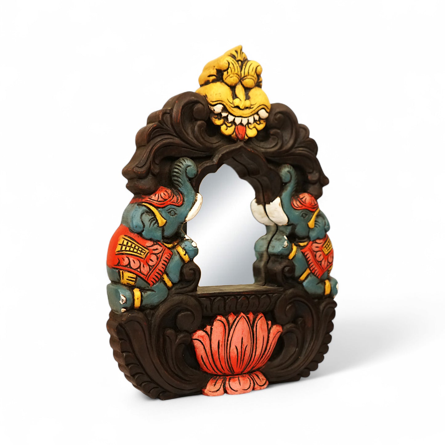 Traditional elephant lotus wooden mirror frame