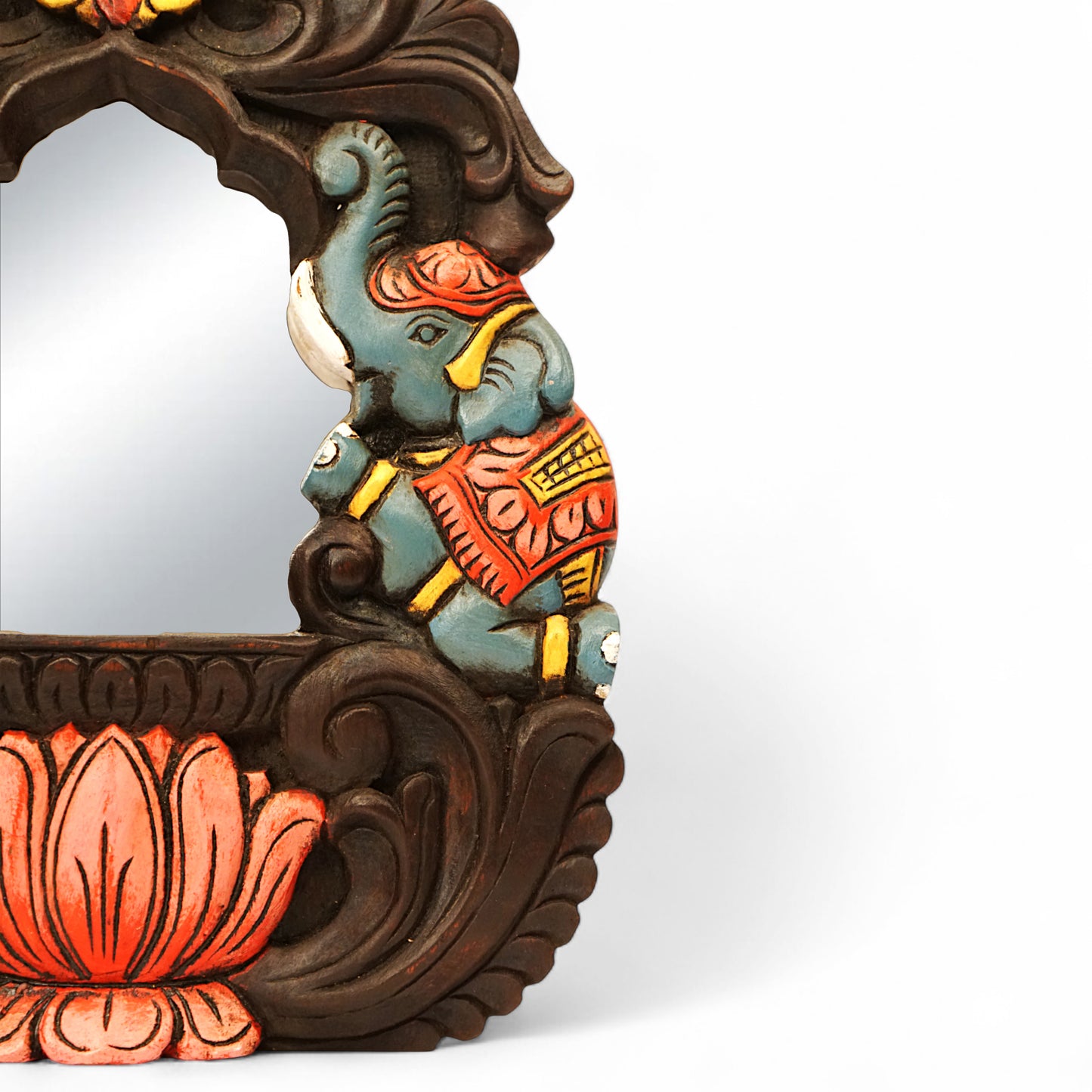 Traditional elephant lotus wooden mirror frame