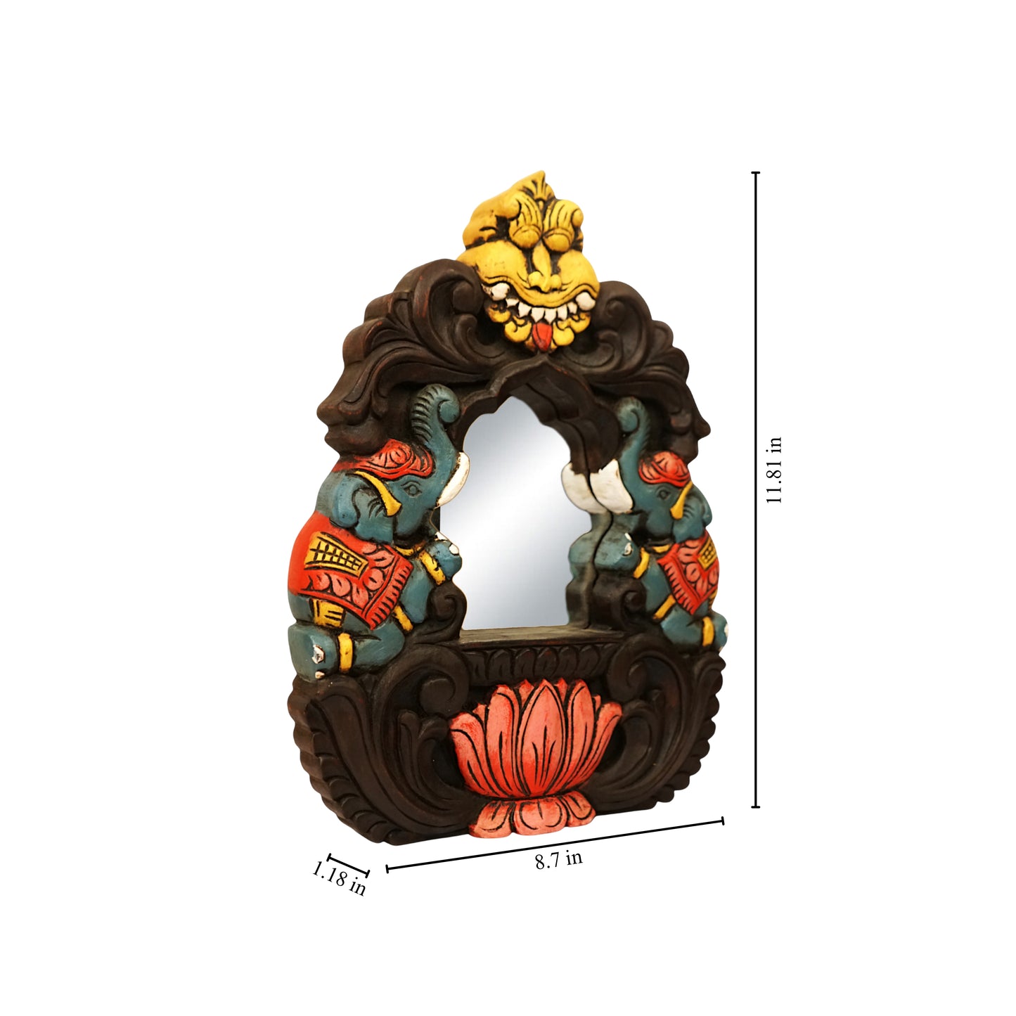 Traditional elephant lotus wooden mirror frame