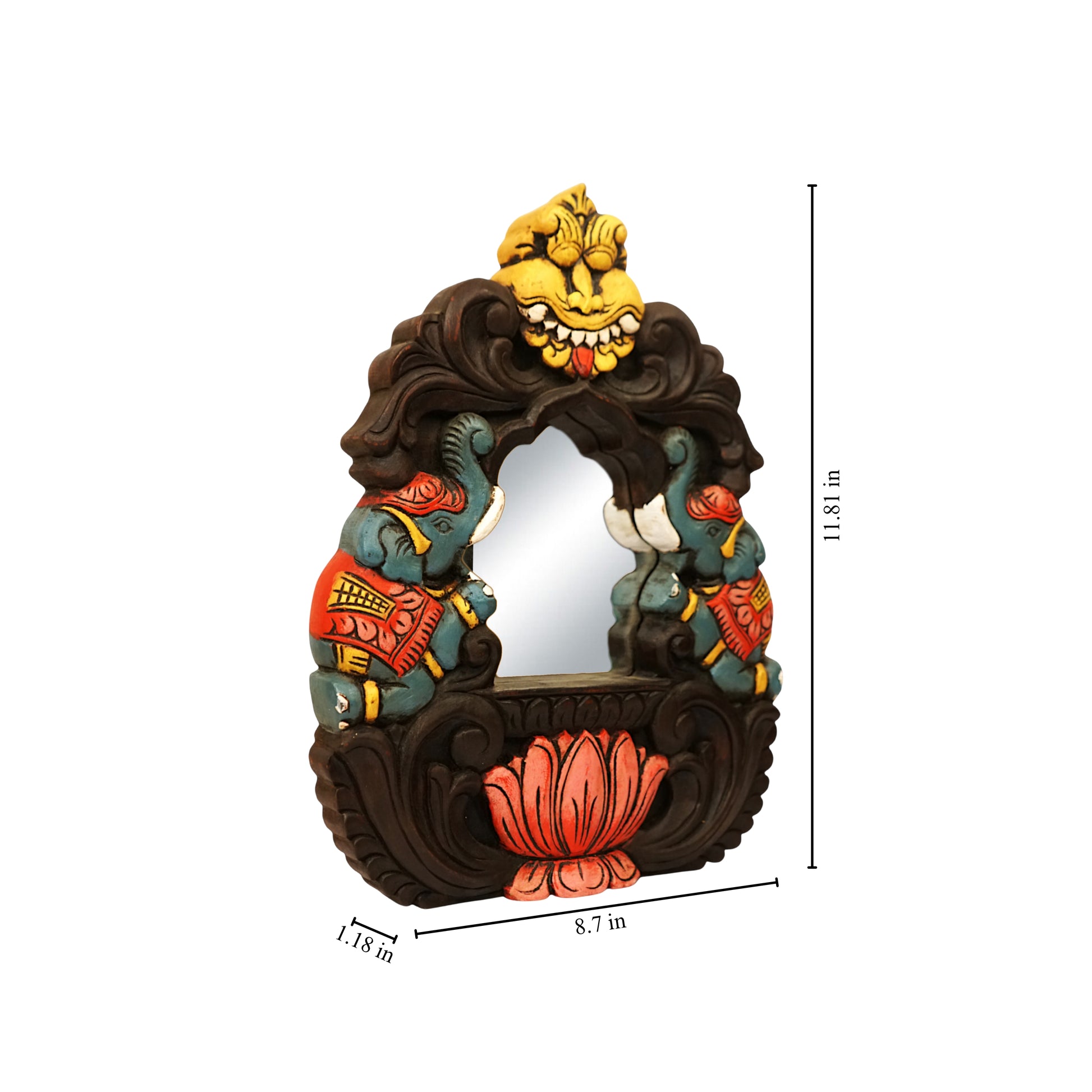 Traditional elephant lotus wooden mirror frame