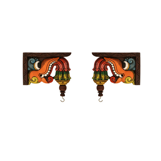 Hand-carved Yaali Vaalai wooden wall bracket small size