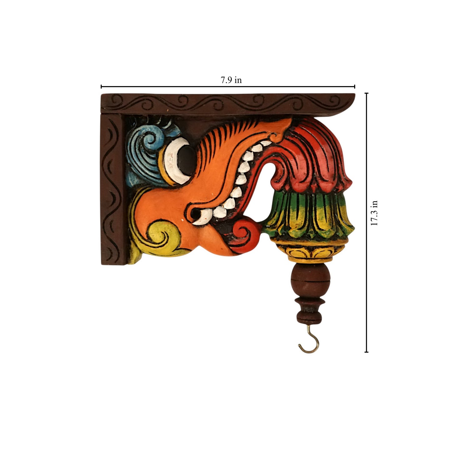 Hand-carved Yaali Vaalai wooden wall bracket small size