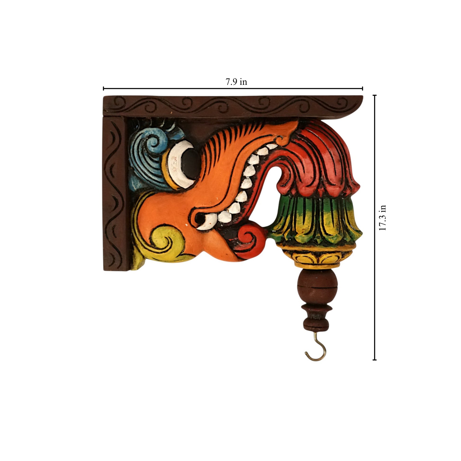 Hand-carved Yaali Vaalai wooden wall bracket small size