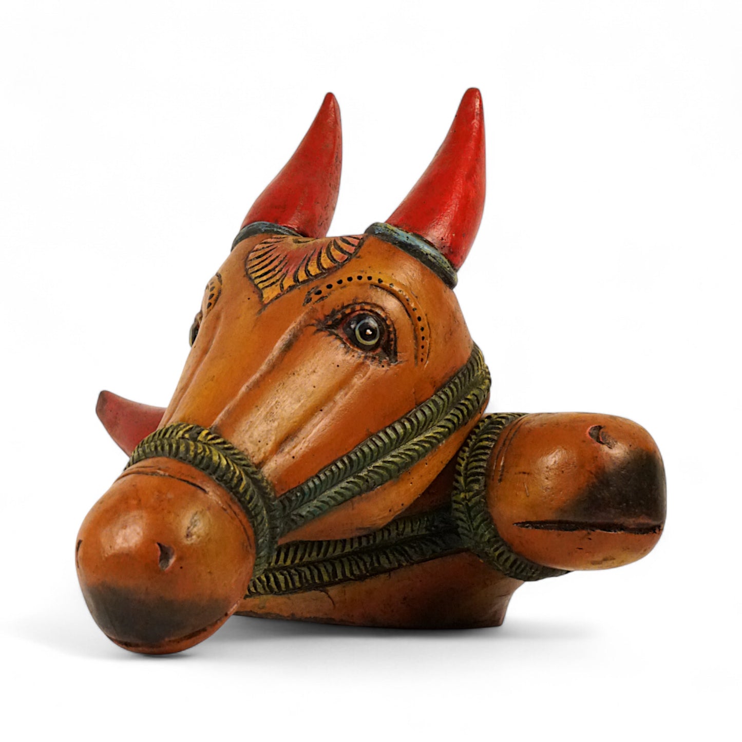 Traditional South Indian wooden horse face wall sculpture for Indian home decor