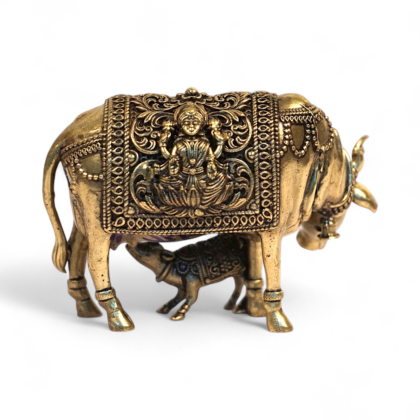 Brass Kamadhenu idol for spiritual tabletop and pooja decor