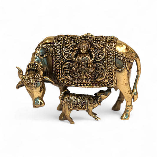 Brass Kamadhenu idol for spiritual tabletop and pooja decor