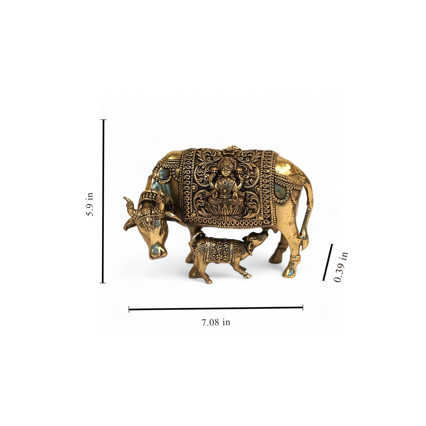 Brass Kamadhenu idol for spiritual tabletop and pooja decor