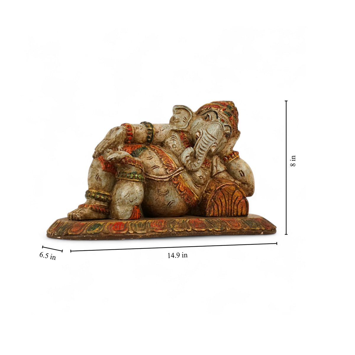 Relaxed Ganesha Old Polish Blue Wood Sculpture