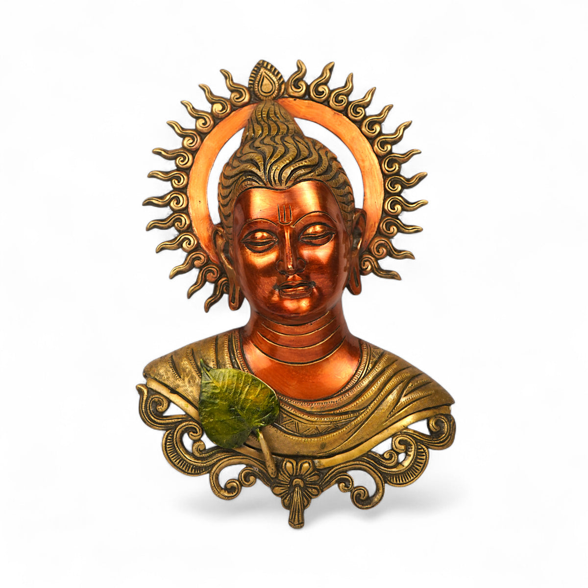 Red-Head Gautama Buddha Brass Wall Sculpture