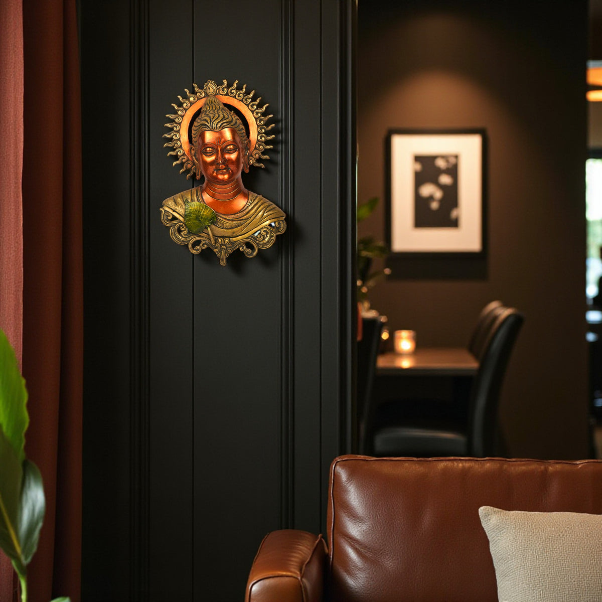 Red-Head Gautama Buddha Brass Wall Sculpture