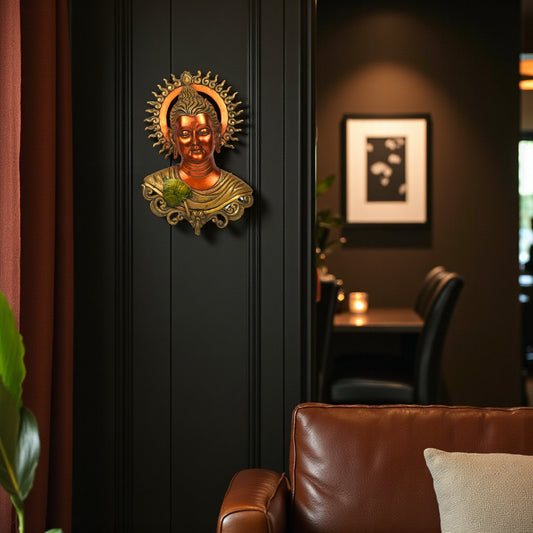 Red-Head Gautama Buddha Brass Wall Sculpture