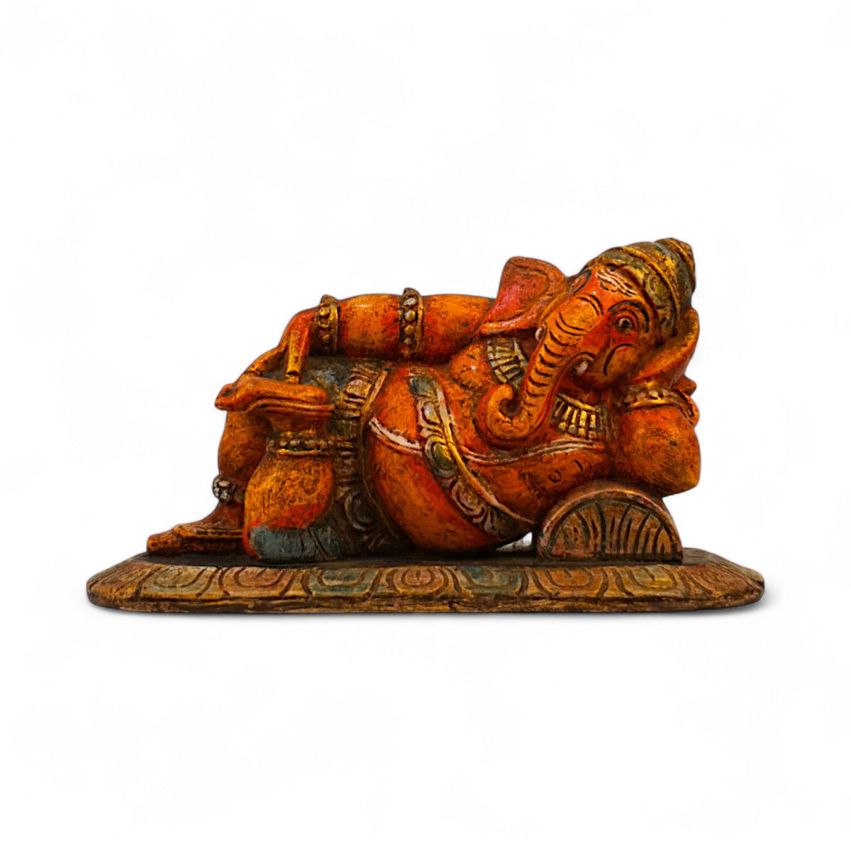Hand-carved Relaxed Ganesha wooden sculpture for home decor