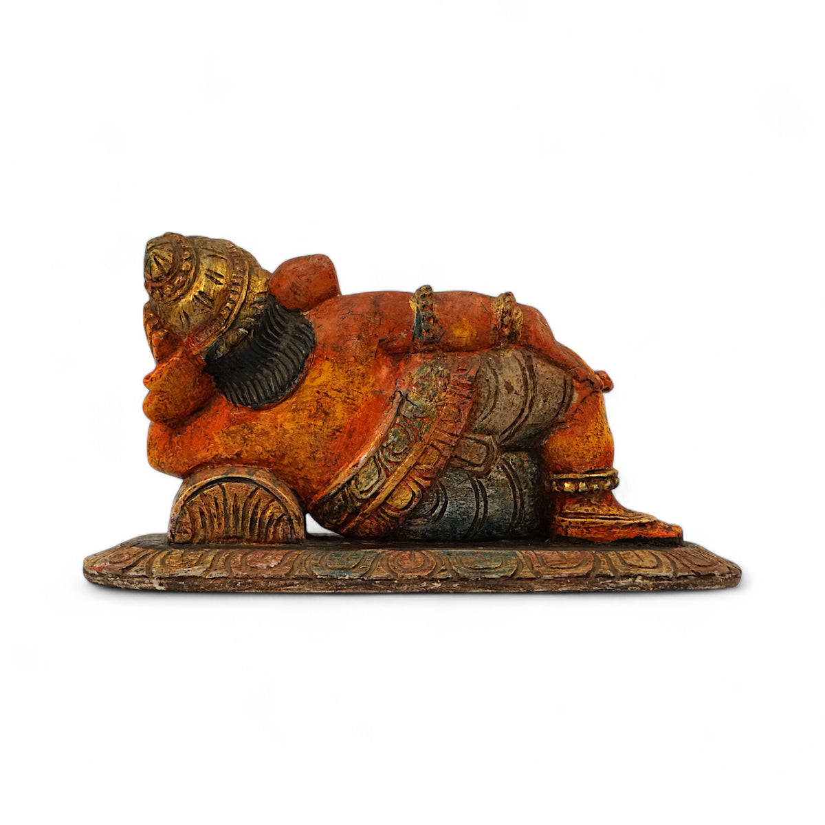 Hand-carved Relaxed Ganesha wooden sculpture for home decor