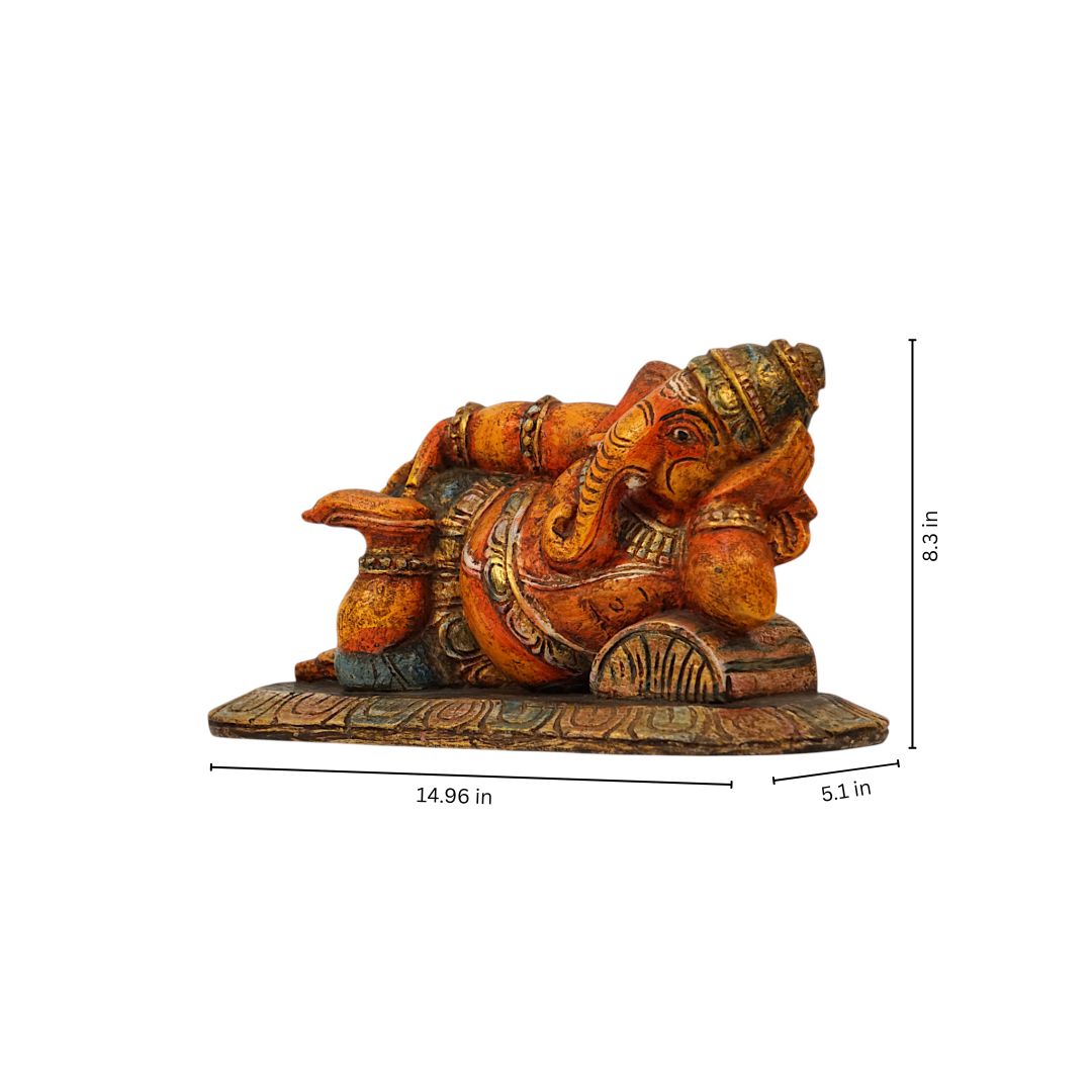 Hand-carved Relaxed Ganesha wooden sculpture for home decor