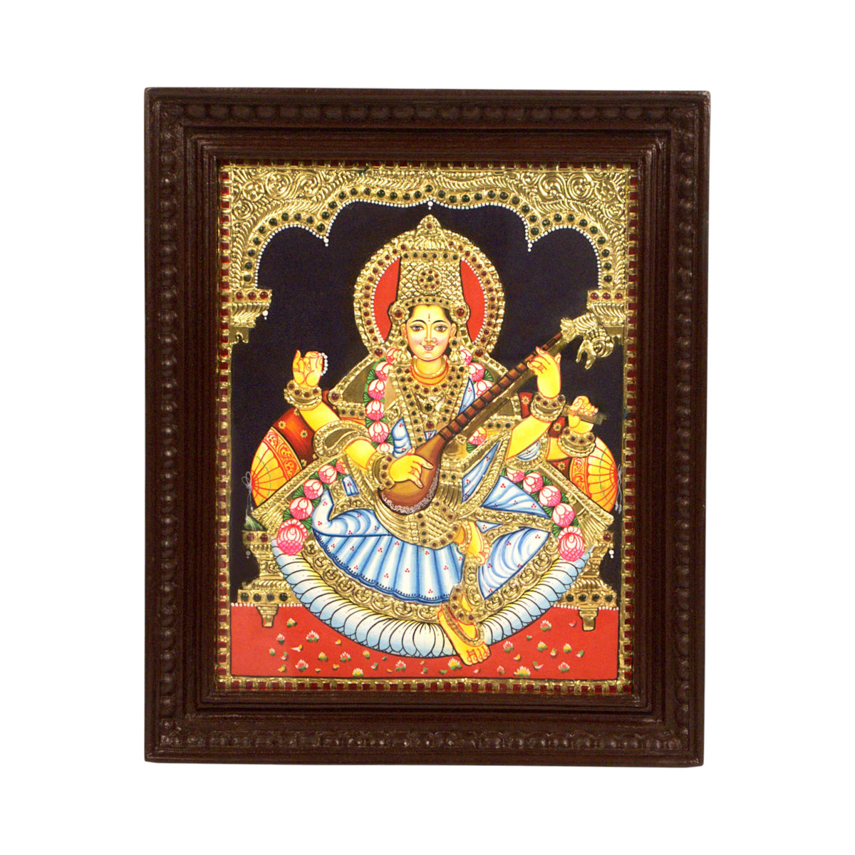 Saraswathi Tanjore painting with gold foil detailing