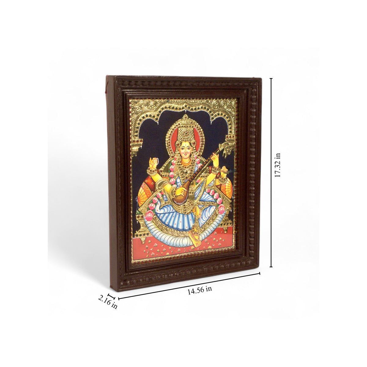 Saraswathi Tanjore painting with gold foil detailing
