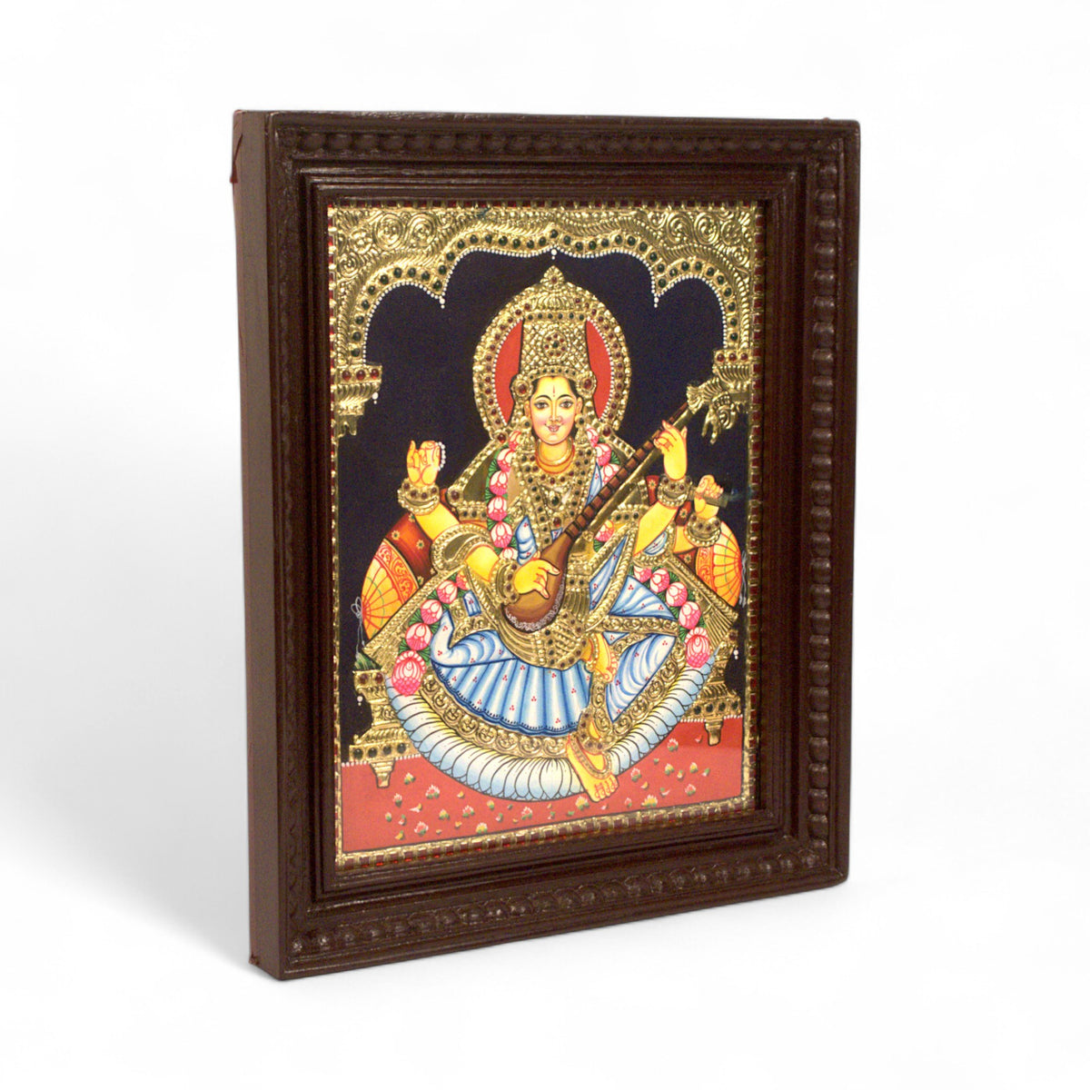 Saraswathi Tanjore painting with gold foil detailing