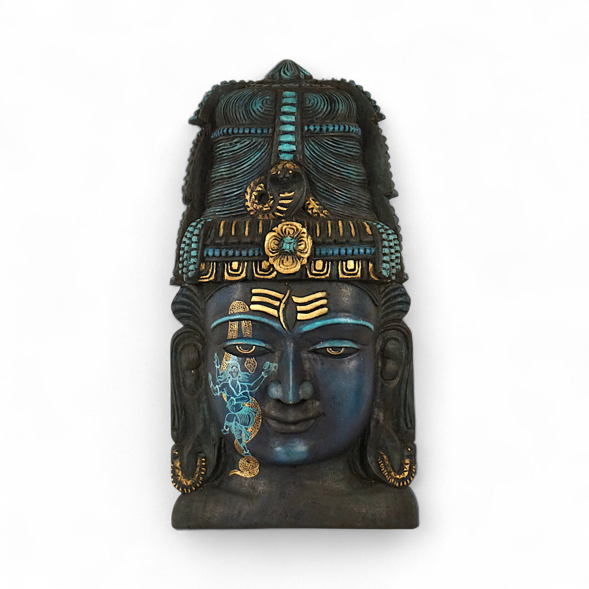 Hand-carved Shiva face wooden wall relief decor