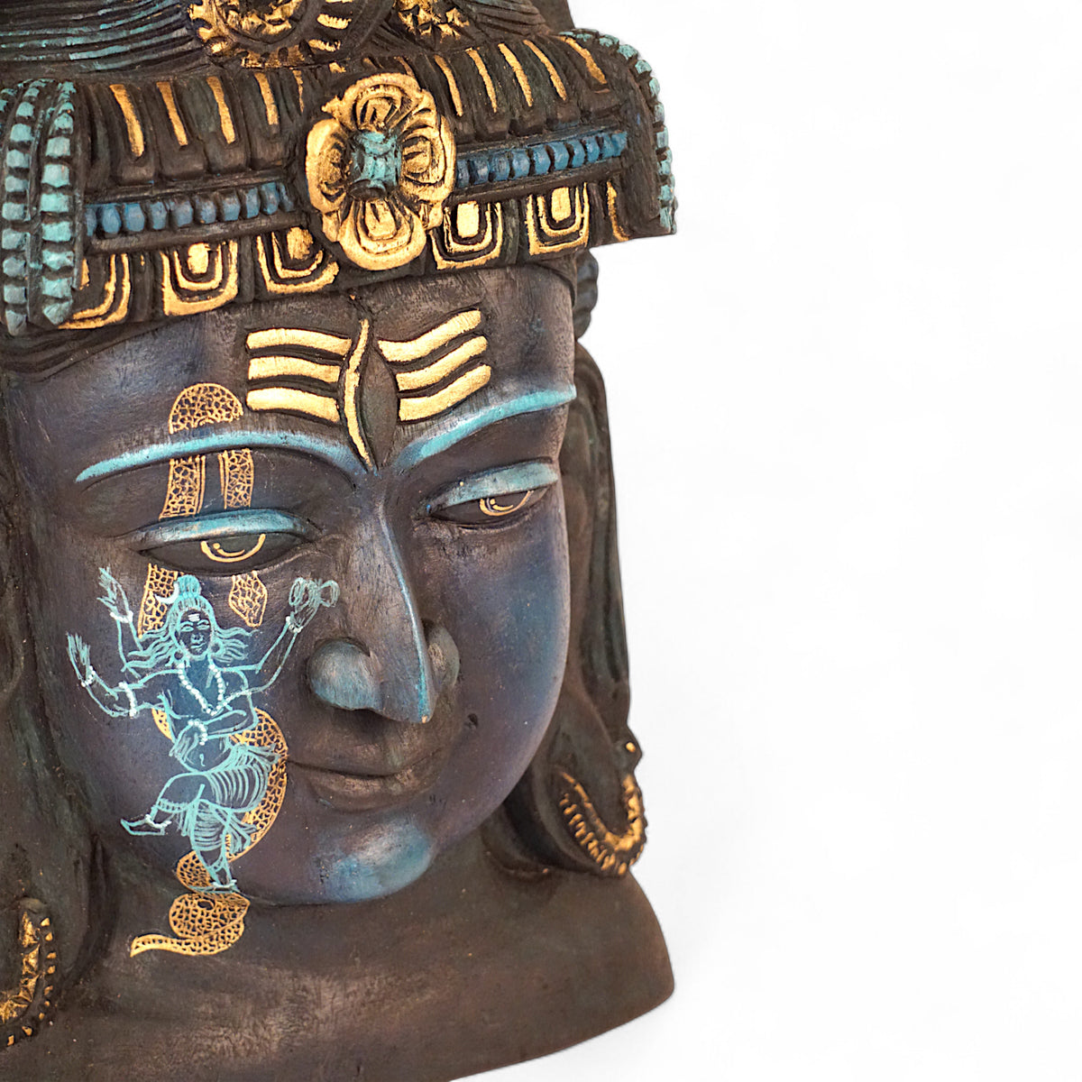 Hand-carved Shiva face wooden wall relief decor