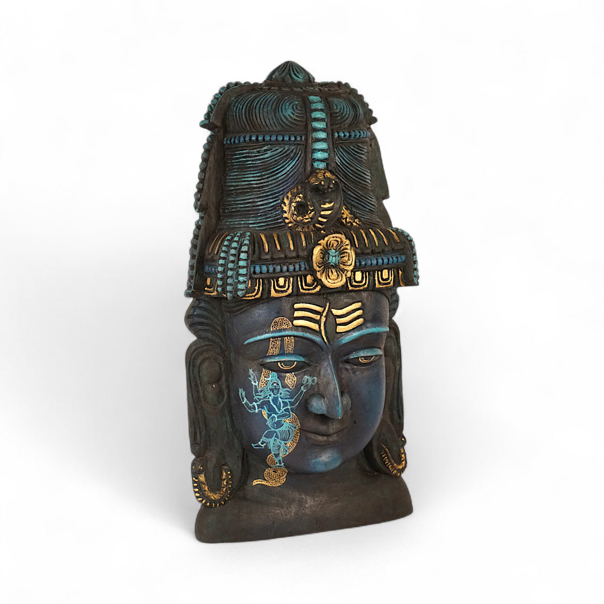 Hand-carved Shiva face wooden wall relief decor
