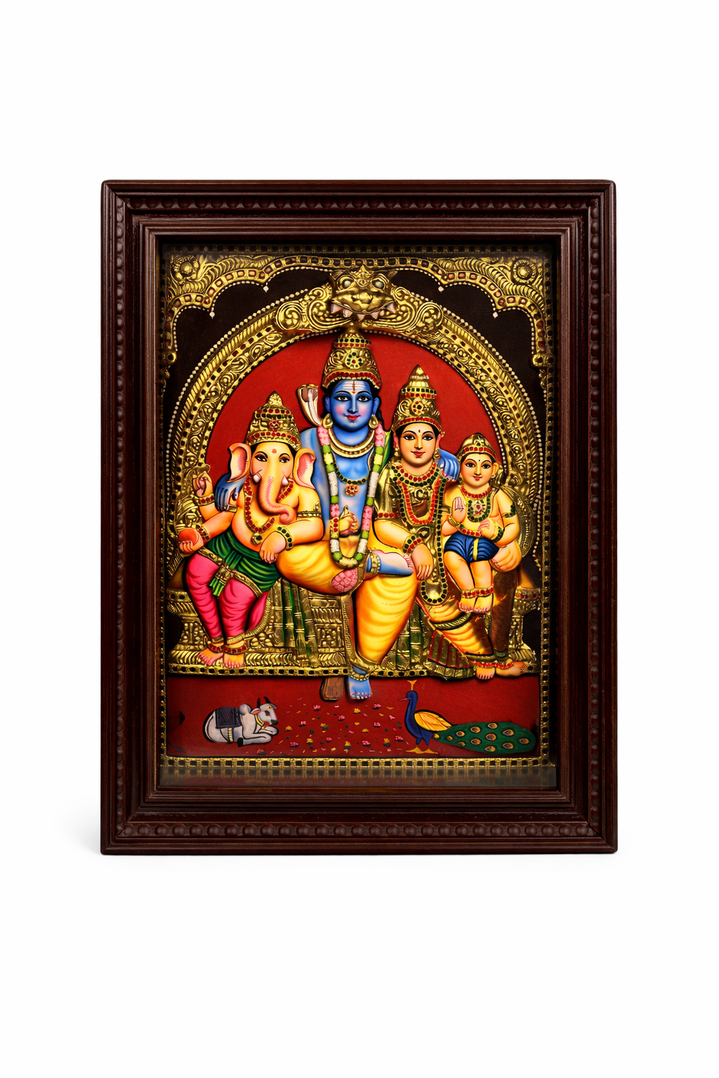 Shiva Family Tanjore art with gold foil and gems
