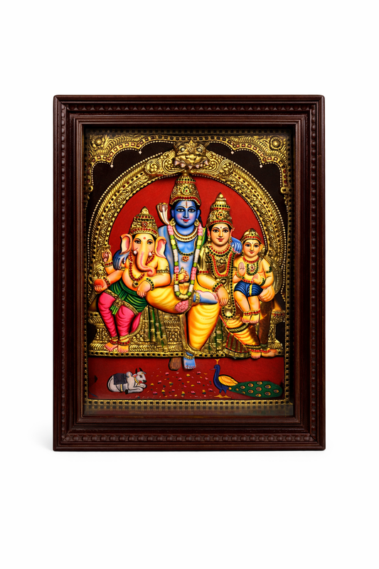 Shiva Family Tanjore art with gold foil and gems