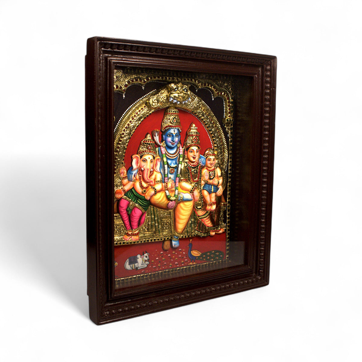 Shiva Family Tanjore art with gold foil and gems