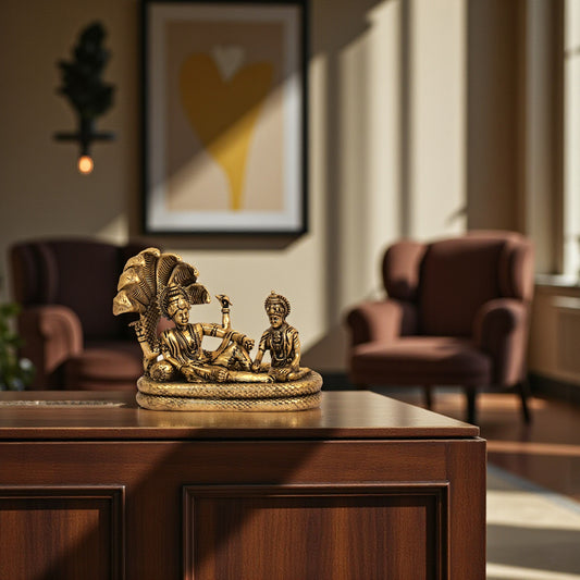 Vaigunda Perumal with Lakshmi Brass Table Top Idol – Handmade Hindu God Statue