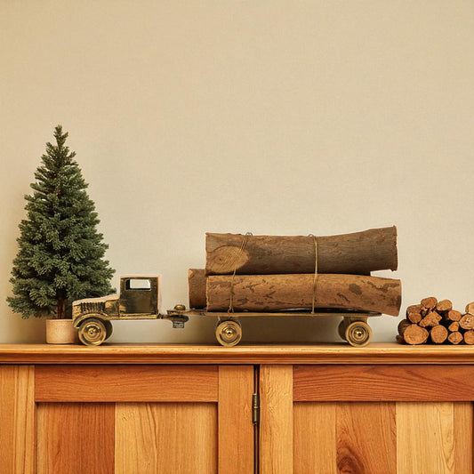 Wood Log Carrier Truck – Handcrafted Brass Miniature for Home & Office Decor