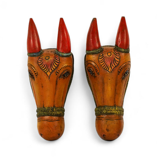 Wooden Horse Face – Hand-Carved Sculpture | Traditional South Indian Temple Art for Home Decor