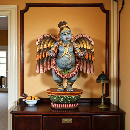 Vithoba Krishna Angel Hand-Carved Wooden Decorative Panel – Spiritual Wall Art for Puja & Home Décor