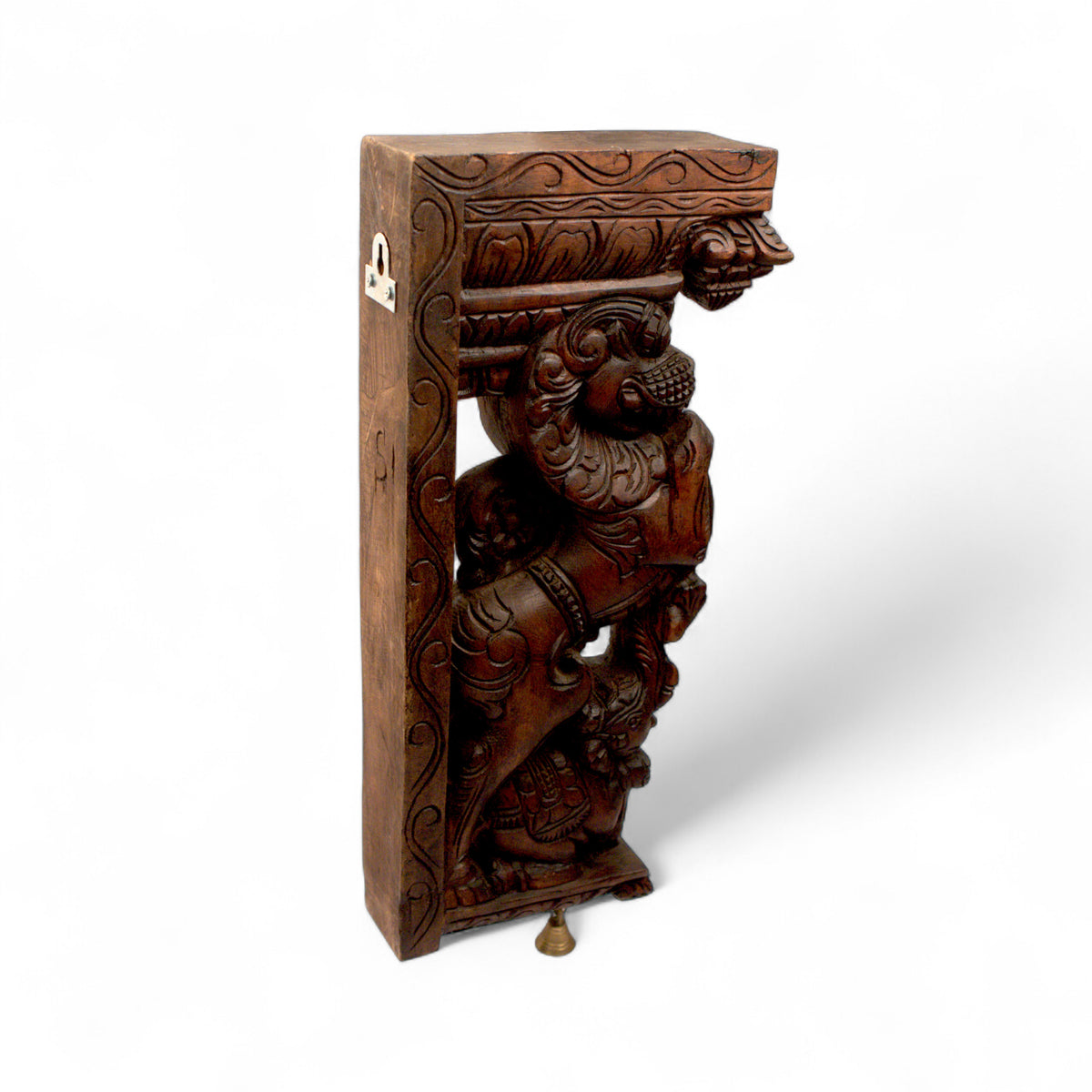 Thantha Yaali hand-carved wooden temple bracket