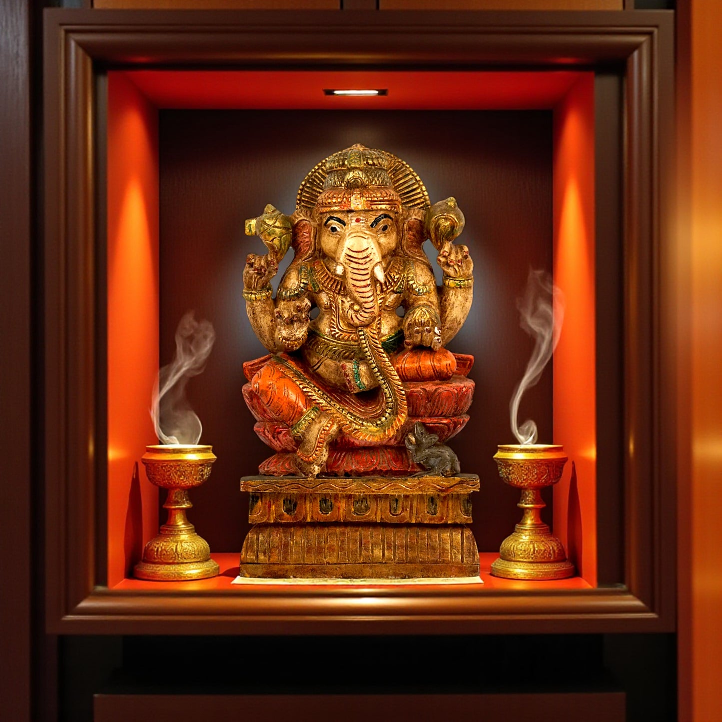 Antique finish Ganesh metal idol for puja room decor