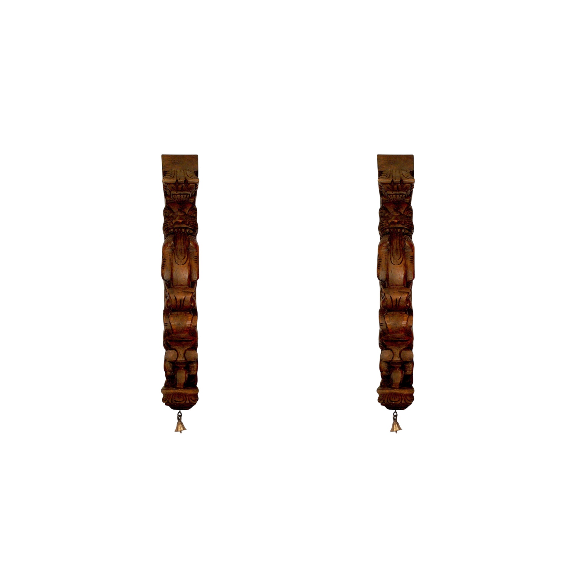 Polished Yaali elephant hand-carved wooden temple bracket decor