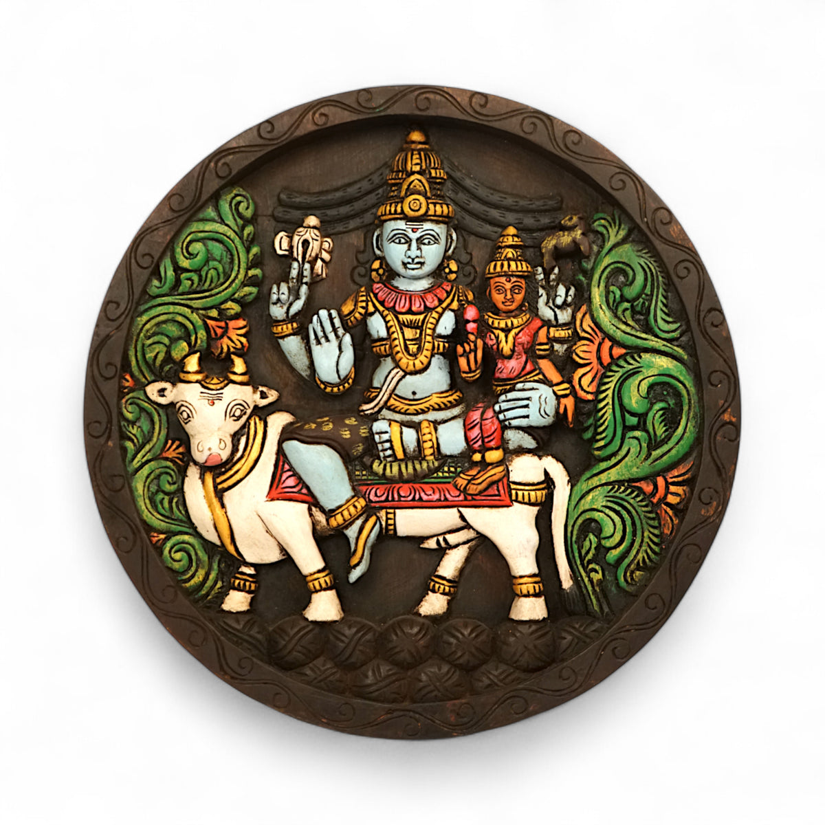 Hand-Carved Nandi Circle Wooden Wall Frame