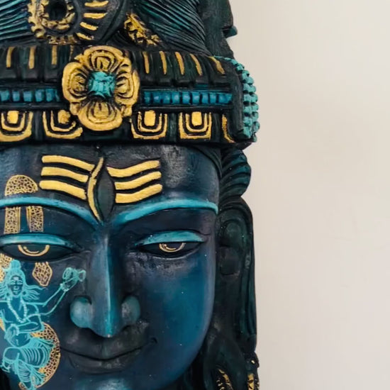 Hand-carved Shiva face wooden wall relief decor
