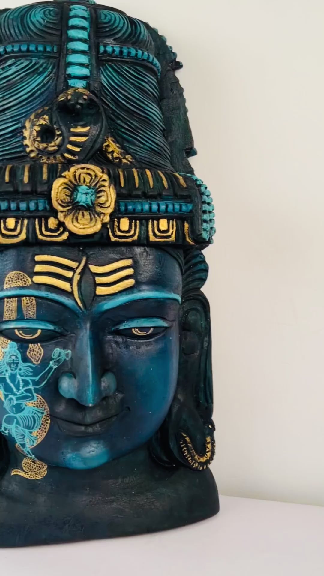 Hand-carved Shiva face wooden wall relief decor