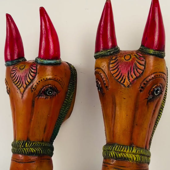 Traditional South Indian wooden horse face wall sculpture for Indian home decor